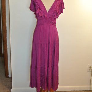 Anthropologie Ruffled Tiered Midi Dress Raspberry XSmall